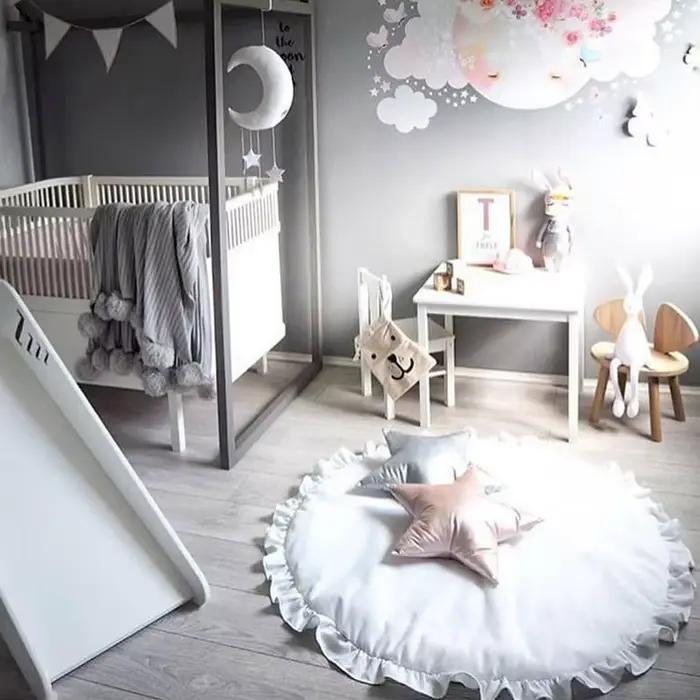 Tapis de jeu pour bébé en coton doux avec dentelle pour chambre d'enfant et pépinière occasions spéciales pour le développement moteur et créatif de bébé