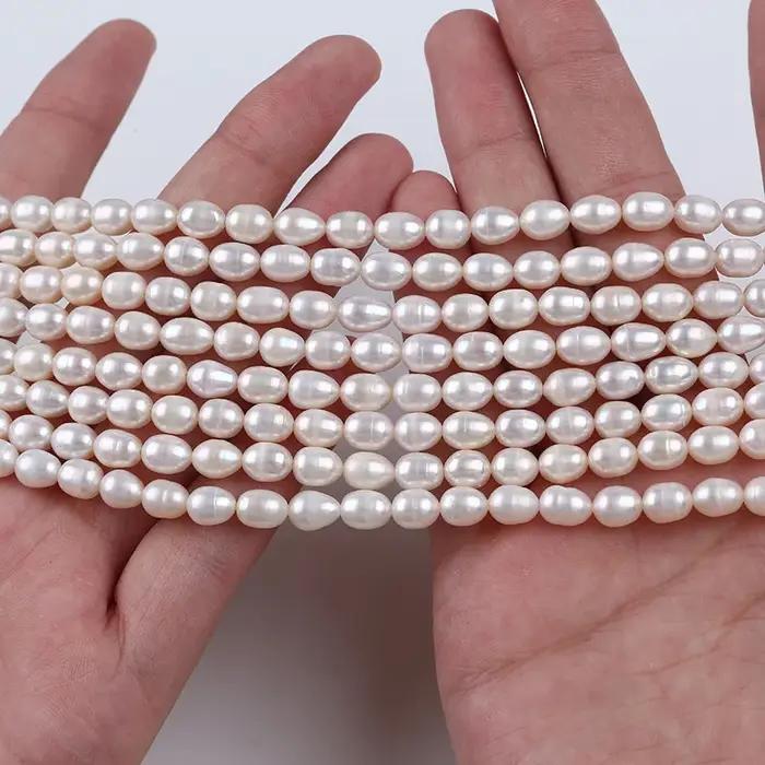 Perles d'eau douce naturelles, perles de riz AAA 5-6mm, perles d'espacement blanches en vrac pour la