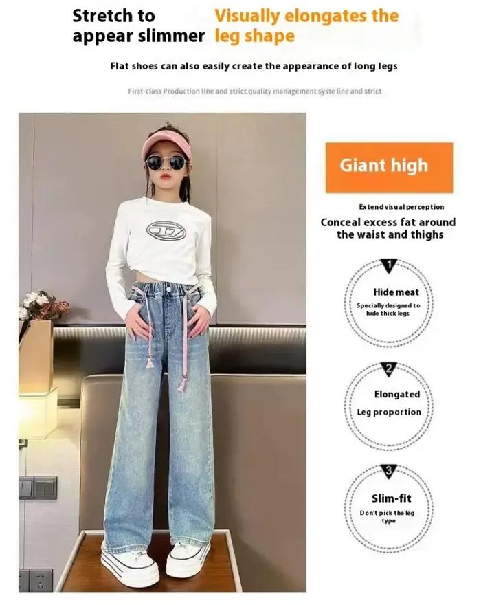 Pantalon en jean à jambes larges pour filles, Style d'automne, pantalon à jambes droites, coupe ampl