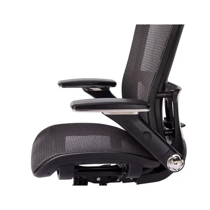 Chaise de bureau ergonomique en maille noire, dossier haut, repose-sauna réglable, bras rabattables,