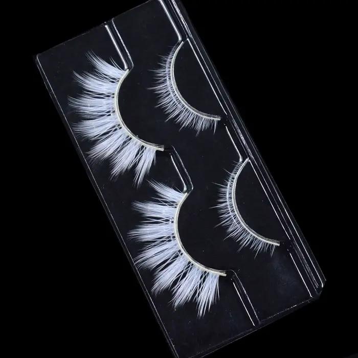 2 paires/cas 3D cils blancs bande claire couleur neige cils Cosplay Halloween Manga cils maquillage