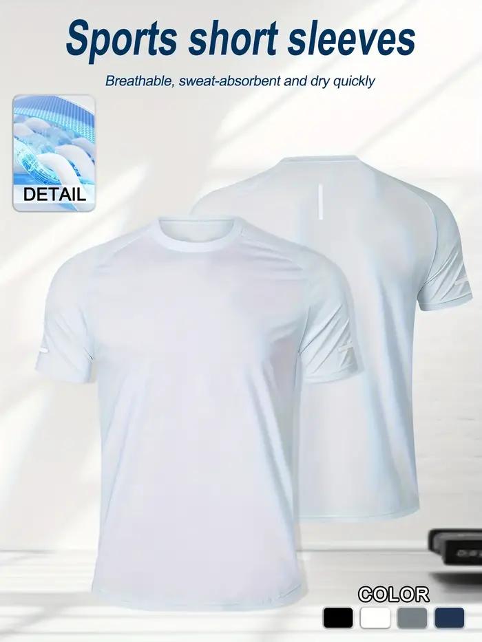 Vêtements de Fitness, T-shirt de sport à manches courtes en soie glacée pour hommes, entraînement de