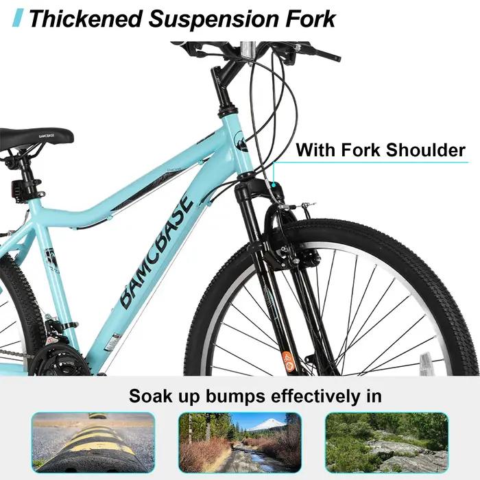 Hiland-VTT à 21 vitesses avec fourche à suspension pour homme et femme, cadre en acier, violet, vert