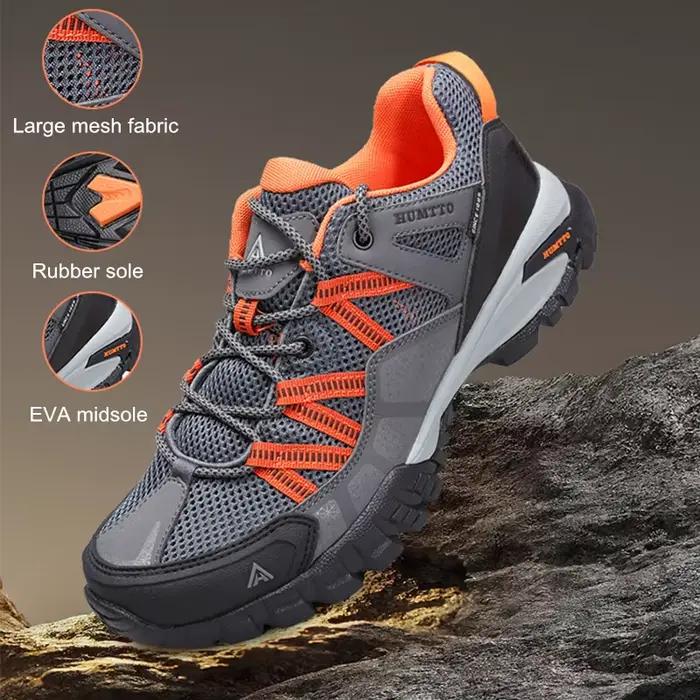 Chaussures sport respirantes HUMTTO hommes - Baskets randonnée caoutchouc noir extérieur été