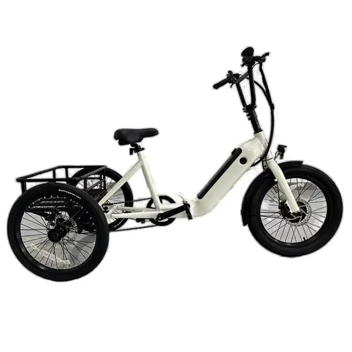 Tricycle de vélo électrique pliable à trois roues pour adultes hors route avec panier de chargement pneus de 20 pouces pour homme sorties nature libertés quotidiennes