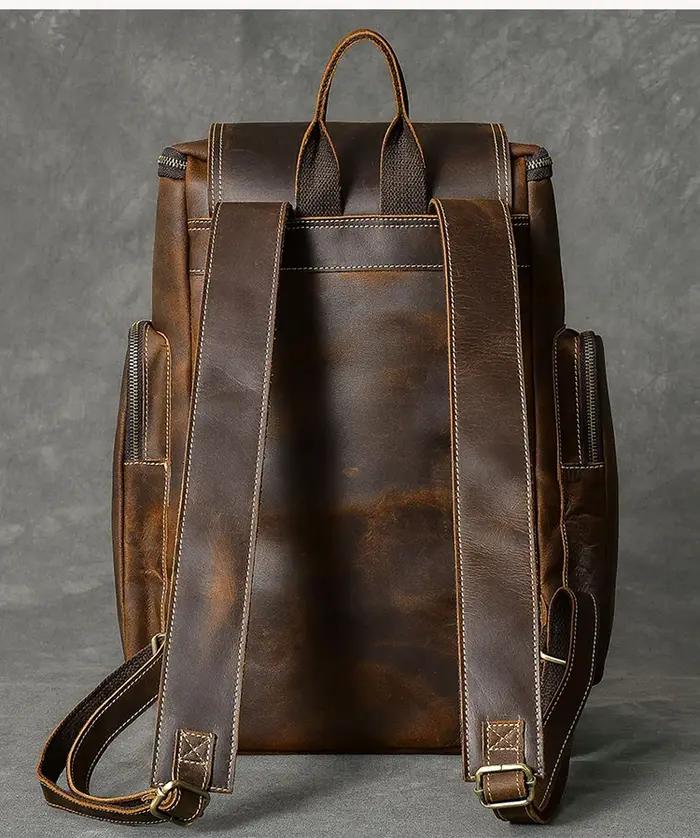 Vintage Crazy Horse en cuir véritable sac à dos hommes en cuir sac à dos escalade sac à dos mâle gra