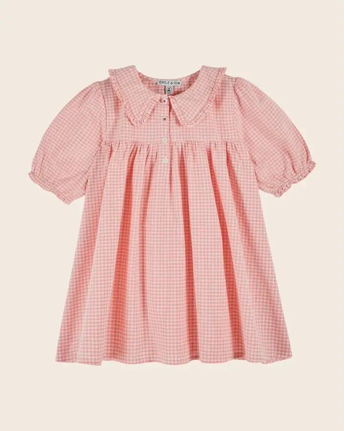 Robe en jean plissée pour fille, broderie florale, manches courtes, style princesse, collection été