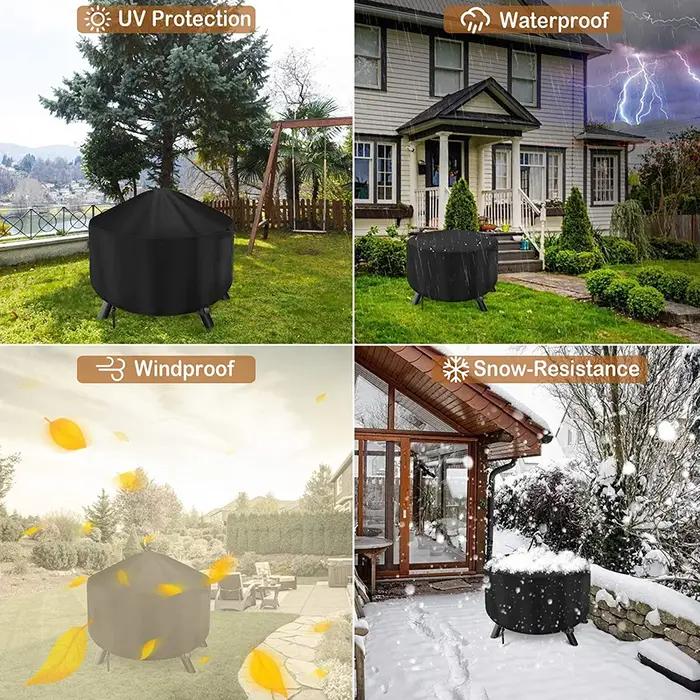 Couverture imperméable pour foyer de Patio, protection UV noire, abri pour barbecue, jardin extérieu