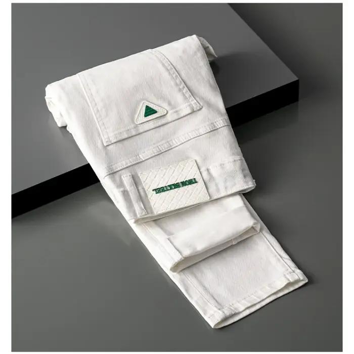 Jean Blanc Haut de Gamme pour Homme, Pantalon artificiel astique, Slim, Broderie, Tendance Polyvalen