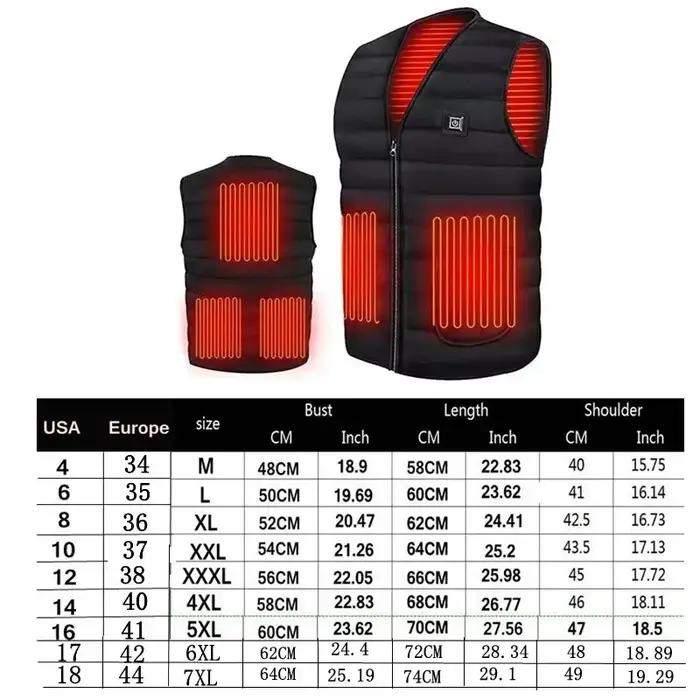 Hommes automne hiver chauffage intelligent coton gilet 9 zones chauffé col en V gilet femmes en plei