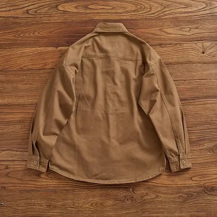 Chemise rapcargo à manches longues pour hommes, chemise rétro pour hommes, pur coton, manteau décont