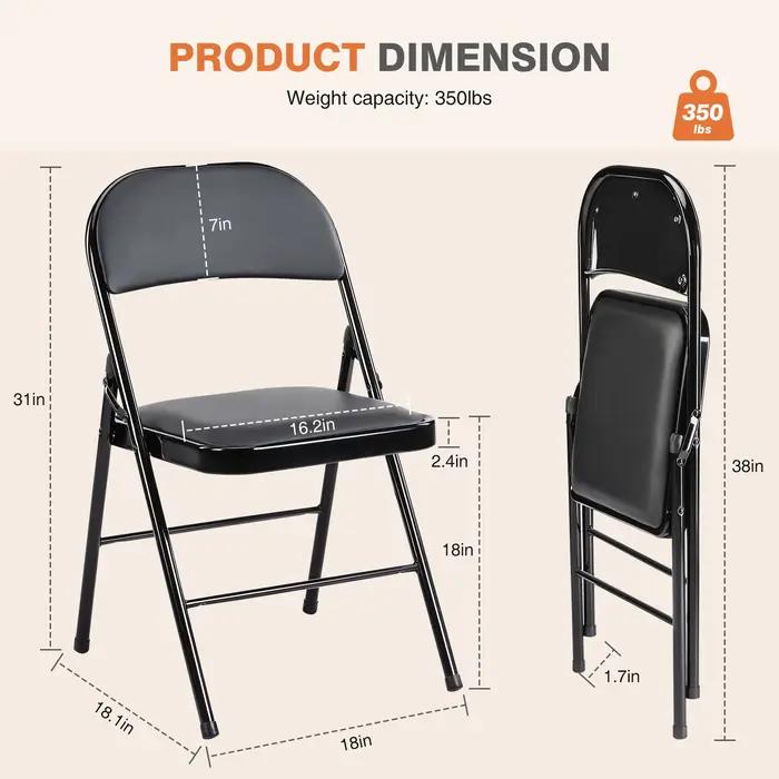 JIAN-Lot de 4 chaises pliantes rembourrées en cuir, en métal robuste, facile à utiliser, rangement,