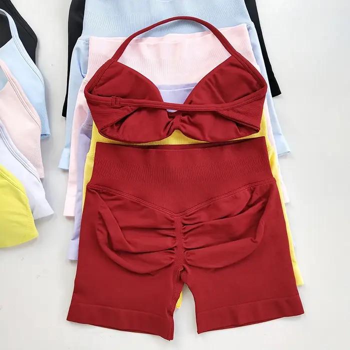 Ensemble soutien-gorge de sport à col licou et leggings taille haute pour femmes, évacuant l'humidit