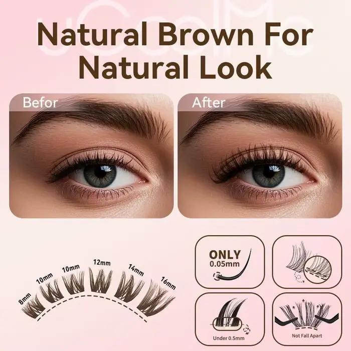 UCoolMe cils marron flore 0.05mm D Curl naturel vaporeux et léger 8-16mm segmenté cils grappe bricol