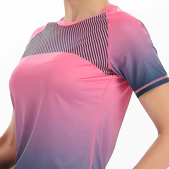 T-shirt sport femme manches courtes impression 3D - Chemise respirante élastique pour yoga et running