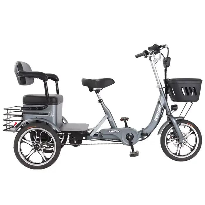 Tricycle Électrique Pliant à 3 Roues pour Deux Adultes, Bicyclette Électrique de 400W et 48V avec Si
