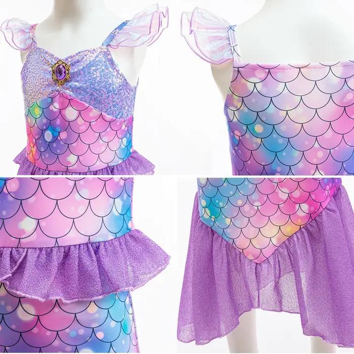 Robes de princesse sirène violettes pour filles, imprimé à motifs de poisson, Costume queue de poiss