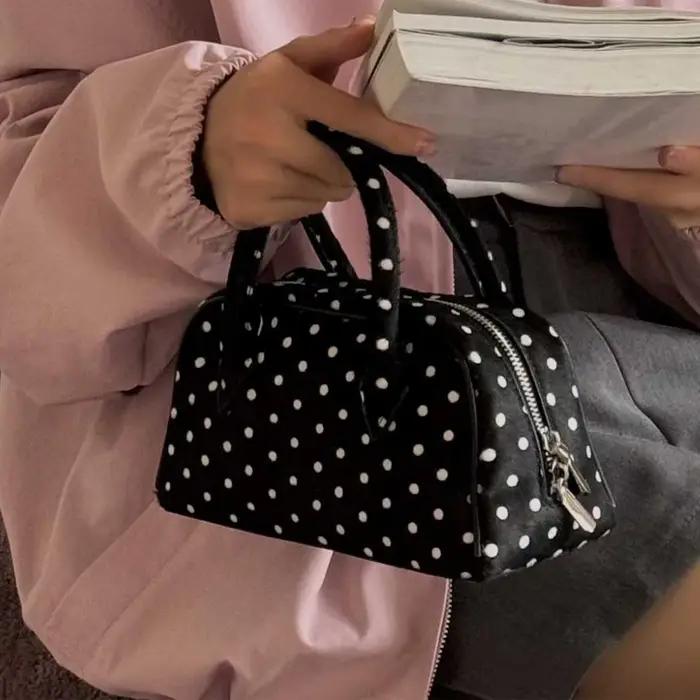Sacs boston en cuir véritable à pois pour femmes sac à main et bourse de luxe de styliste nouveau à