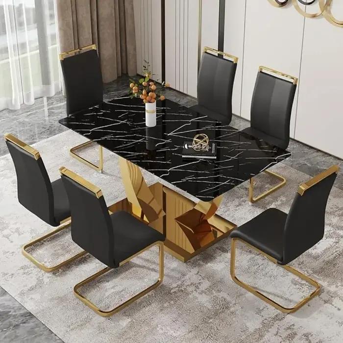 Ensemble de Table à manger en or de mode moderne, ensemble de Table de salle à manger de 63 pouces p