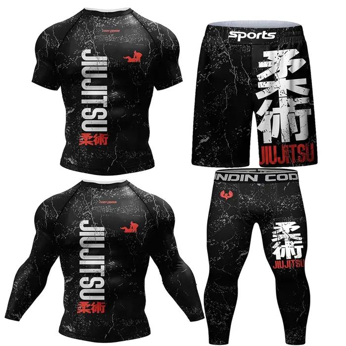 Nouveau Kimono Jiu Jitsu Rashguard pour hommes Mma T-shirt + pantalon 4 pièces/ensemble Muay thai Sh