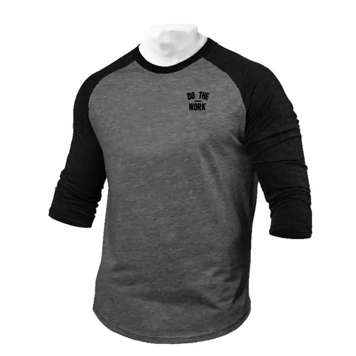 T-shirts de course trois quarts t-shirt hommes printemps automne Patchwork vêtements de sport Fitnes