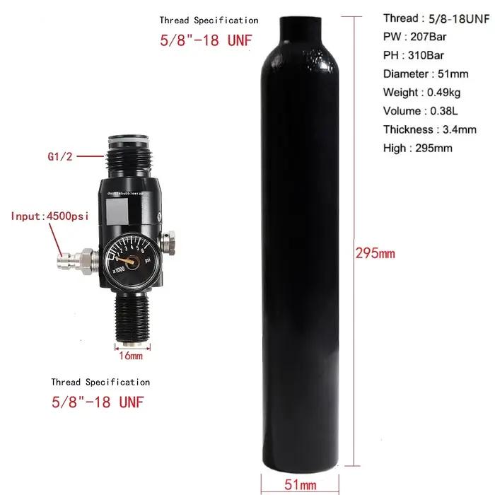 Bouteille d'Air ComTIFS HPA à Intervalles de CO2, en Aluminium Précieux, Valve Sochi, 0,38 L, 5/8-18