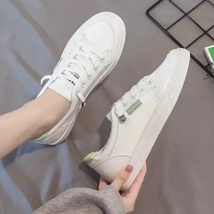 Baskets De marche en plein air femmes chaussures De course mode d'été blanc en cuir PU à lacets resp