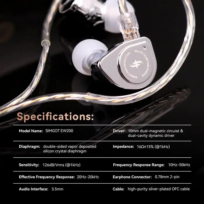 SIMGOT-Écouteurs intra-auriculaires Moo200, 10mm, diaphragme SCP, circuit magnétique et touristes, p