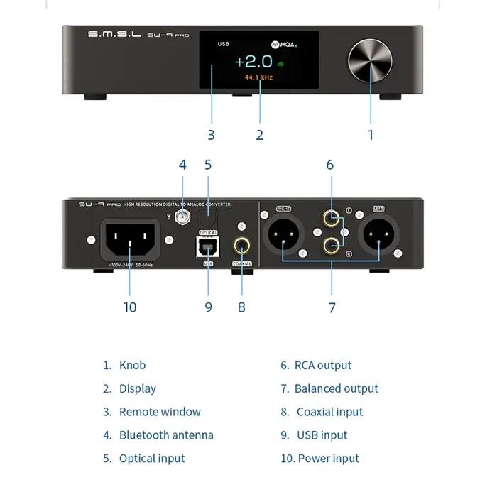 SMSL SU-9 PRO ES9039MPRO Décodeur MQA & MQA-CD Bluetooth 5.0 SU9 PRO Radiateur XU316 768 ENTER/32Bit