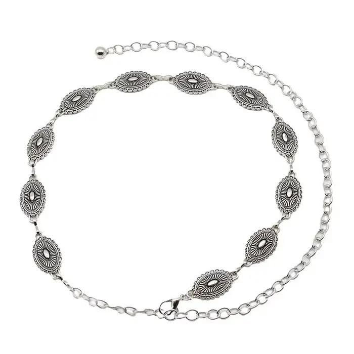 Ceinture en chaîne de taille bohème en métal pour femmes, Style ethnique polyvalent rétro, mode pull