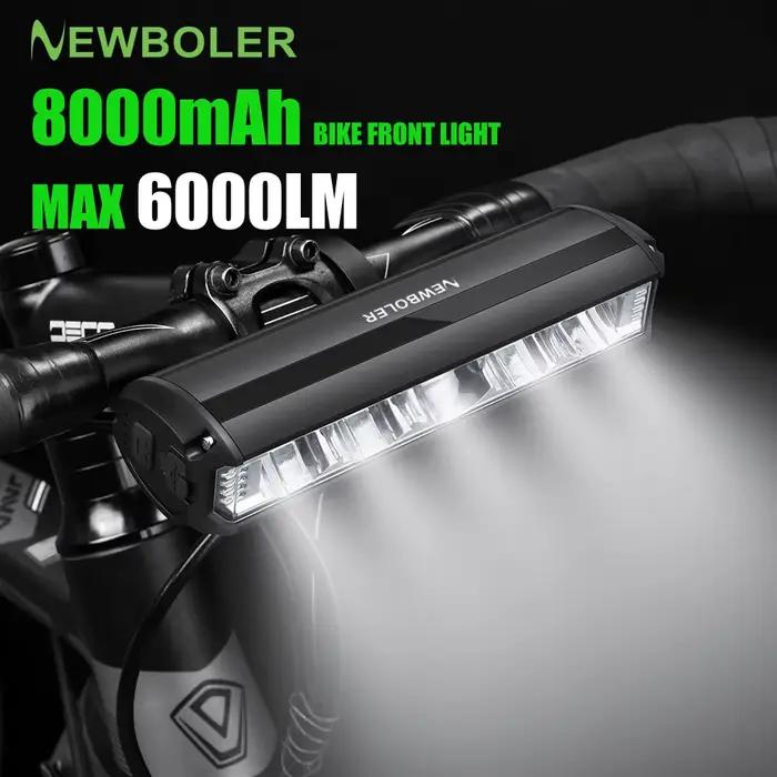 NEWBOLER vélo lumière avant 6000 Lumen vélo lumière 8000 mAh étanche lampe de poche USB charge vtt r