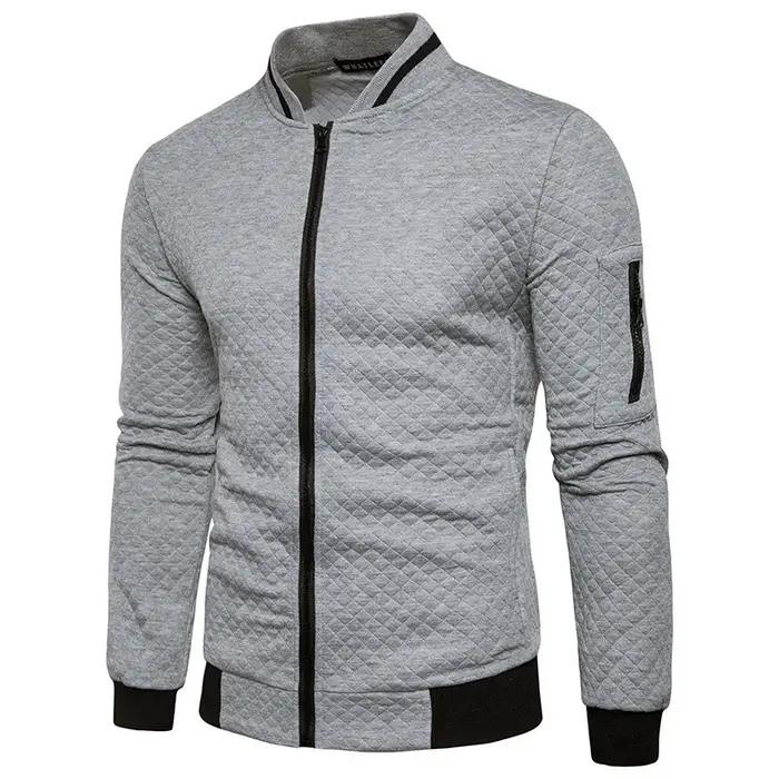 Sweat-shirt pour hommes avec poches zippées, demi-survêtement fin de couleur unie, décontracté, à ca