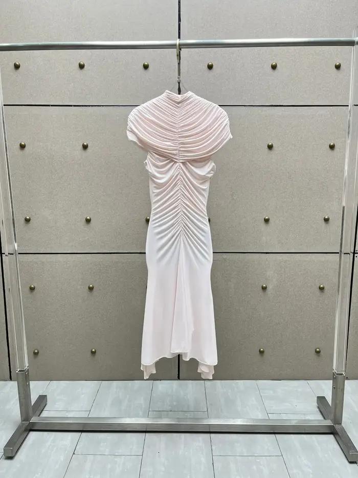 Robe longue plissée sexy, col haut, manches courtes, tempérament, mode, robes de soirée, paquet Slim