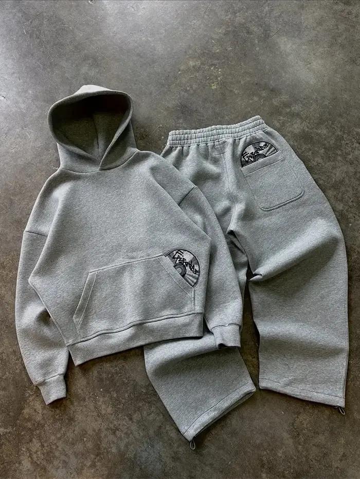 Ensemble Sportif Homme Tendance 2026 : Sweat à Capuche Brodé Y2K Harajuku et Pantalon de Survêtement