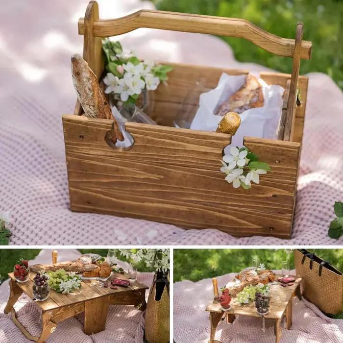 Table pliante de pique-nique en plein air 2 en 1, bureau en bois multifonctionnel, panier de rangeme