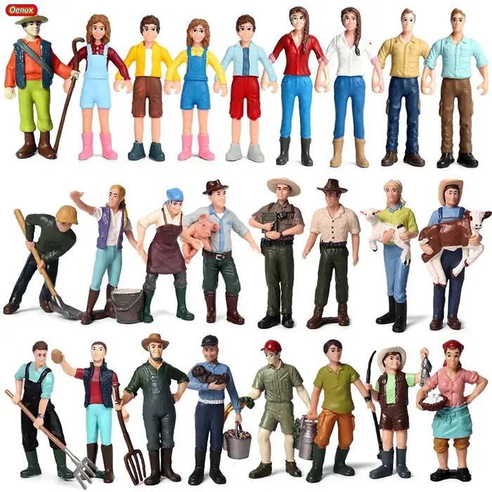 Oenux nouveau modèle de personnes fermières Simulation personnel de ferme mangeoire figurines d'acti