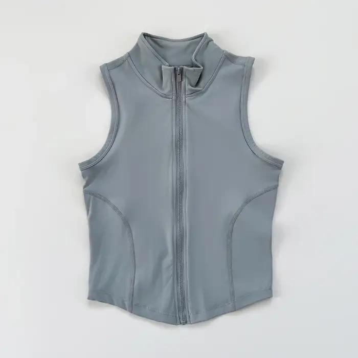 Yoga pour femmes, fitness, vêtements de sport, col montant sans manches, gilet d'exercice à fermetur