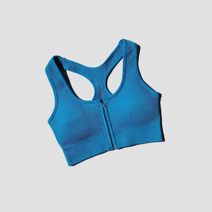 Soutien-gorge Push Up de dehors pour Femme, Haut Court avec Fermeture Éclair, pour Fitness, Gym, Cou