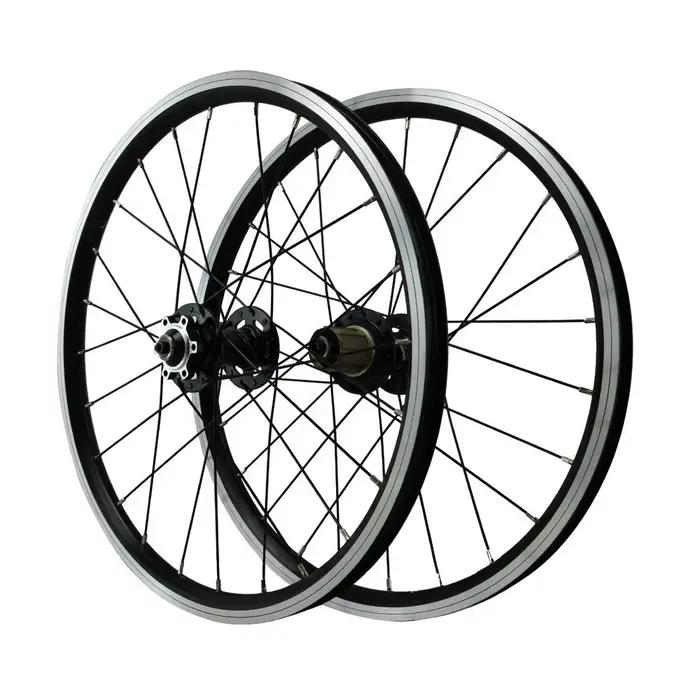 Paire de roues de vélo pliant, frein à disque, frein à jante en V, 24H, valve AV, moyeux à roulement