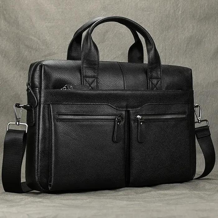 Luufan-Sac à main en cuir véritable pour homme, sac à bandoulière, sac à main pour ordinateur portab