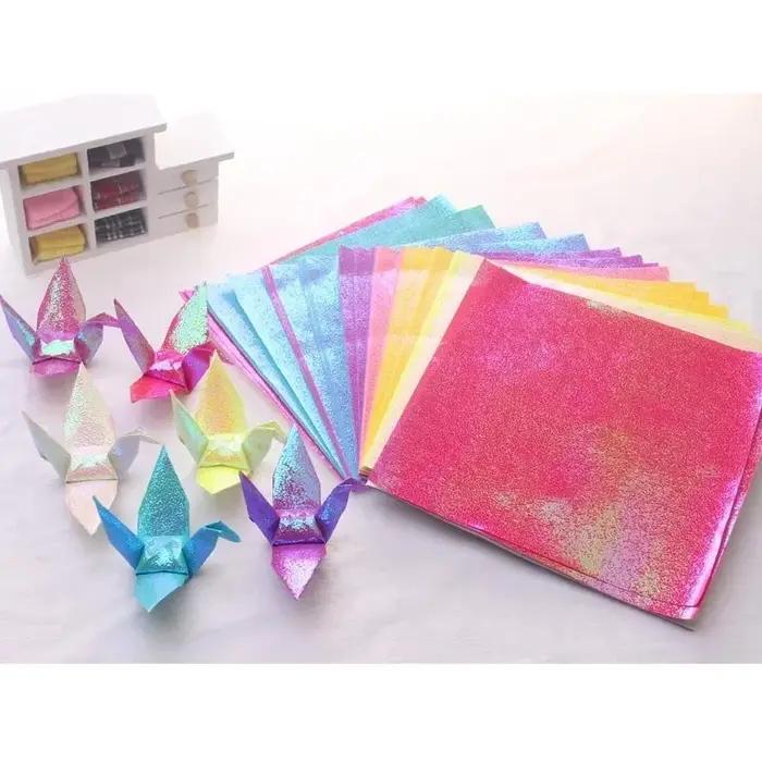 100 pièces papier pailleté scintillant brillant oiseau chanceux Origami brillant carré fait à la mai