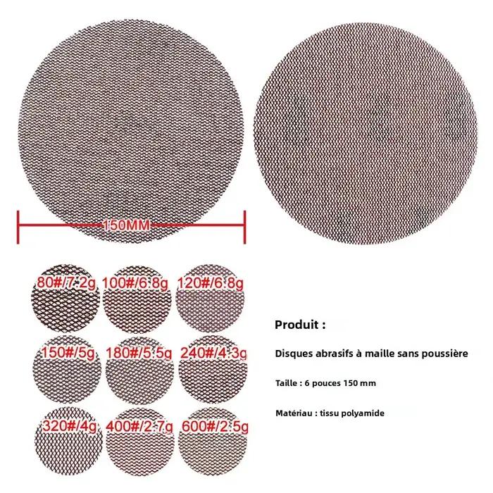 20 PC 6 pouces 150mm crochet boucle maille sans poussière Anti-blocage papier de verre abrasif 80-600 grain peinture voi