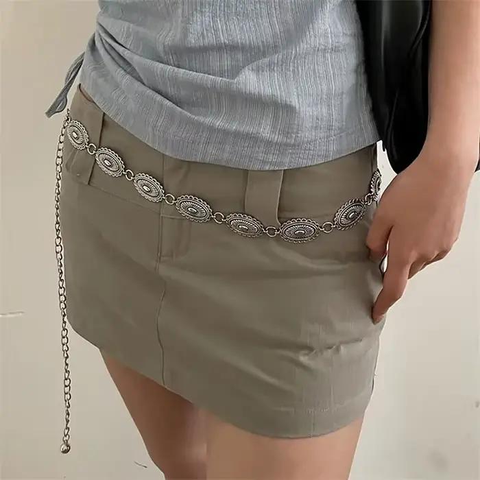 Ceinture en chaîne de taille bohème en métal pour femmes, Style ethnique polyvalent rétro, mode pull
