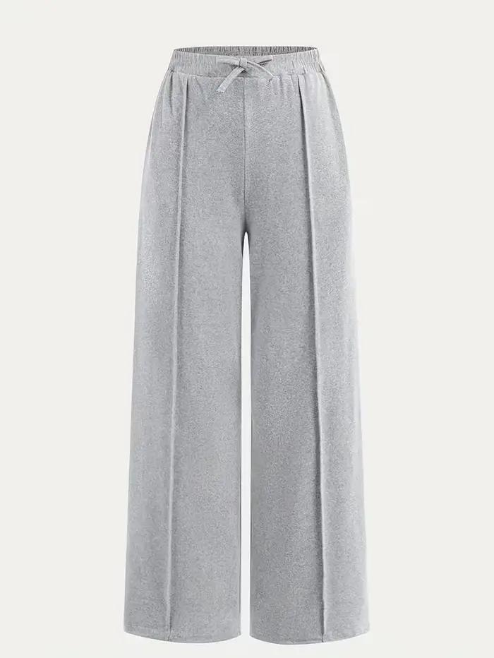 Ensemble 2 pièces en tricot gris pour filles – Haut court froncé à boutons sur le devant et pantalon