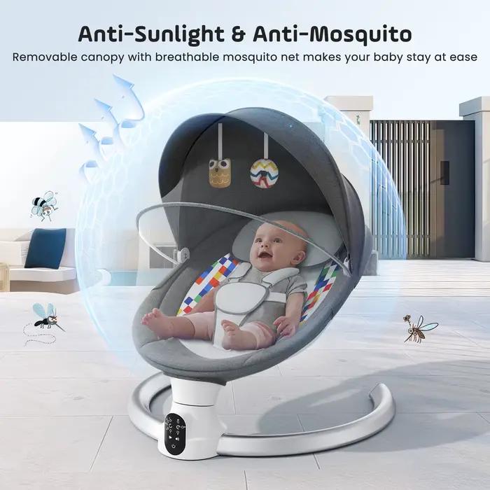 Balançoire bébé, chaise bébé électrique 5 vitesses avec minuterie et 14 musique, chaise bébé électri