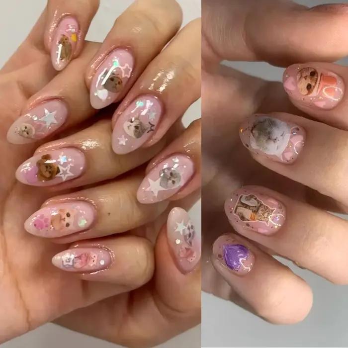 Joli chien chat Animal lapin 3D dessin animé coréen gribouillage Relief auto-adhésif Nail Art autoco