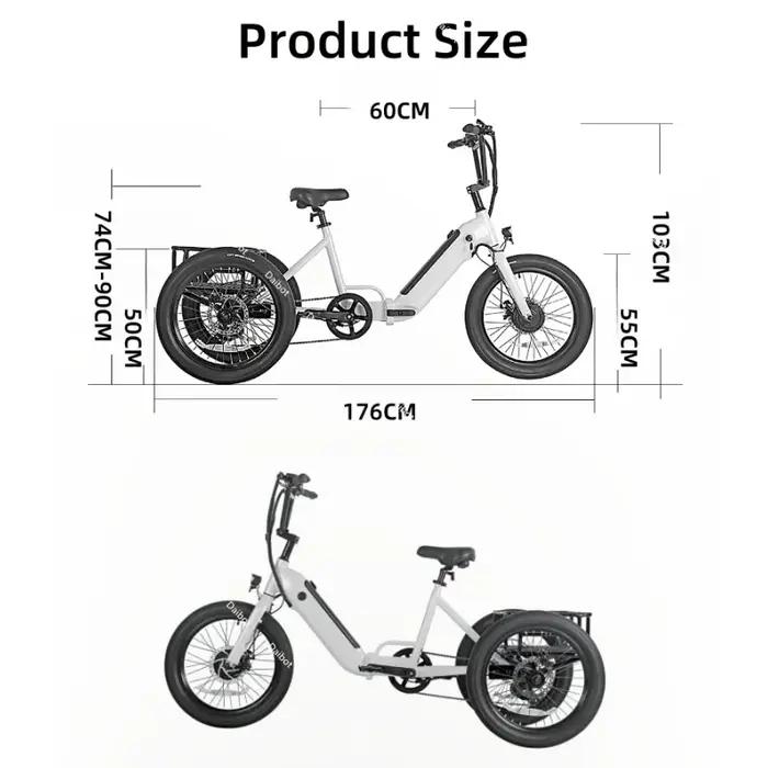 Tricycle de vélo électrique pliable à trois roues pour adultes hors route avec panier de chargement pneus de 20 pouces pour homme sorties nature libertés quotidiennes