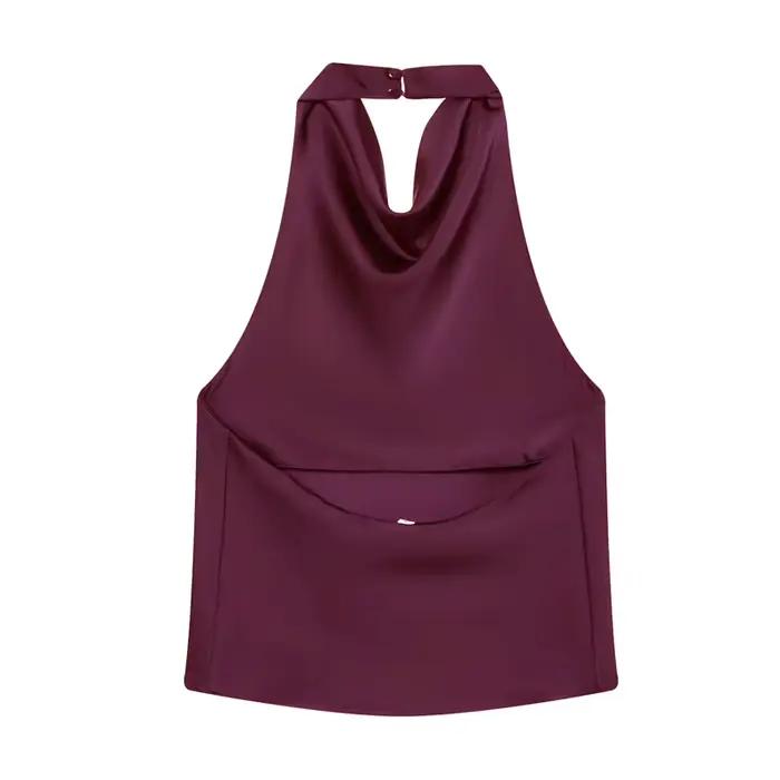 Hauts en satin pour femme, style licou, épaules dénudées, dos nu, sexy, sans bretelles, camisole de