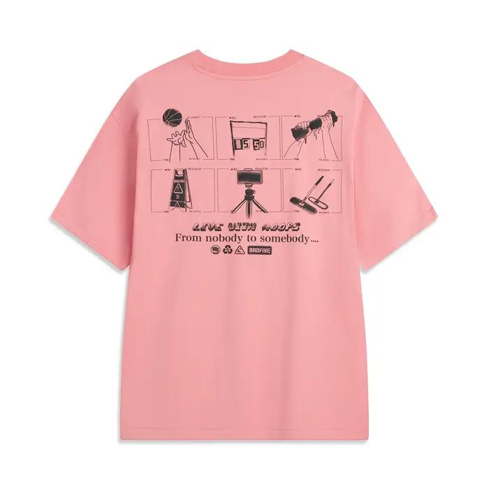 Li-Ning T-shirt BADFIVE pour hommes, 100% coton, coupe ample, confortable, décontracté, à manches co