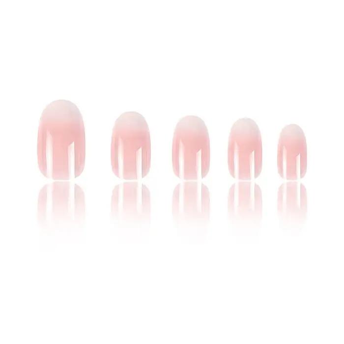 Faux ongles courts ovales dégradés rose pour femmes et filles, finition brillante, couverture complè